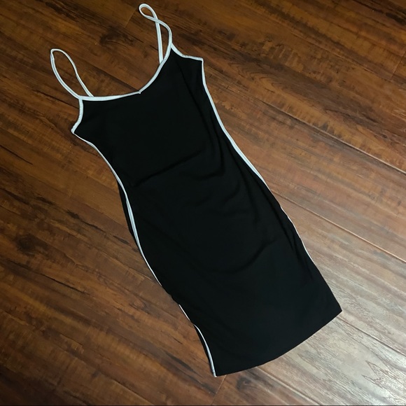 New Black & White Bodycon Ribbed Tank Dress XS - Picture 4 of 5